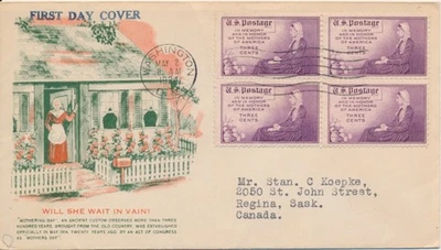 #737 Mothers of America 1st AWM cachet First Day cover to Canada - Image 1 of 2