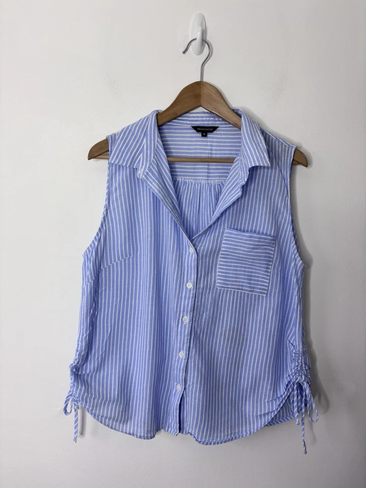 Peacocks Women’s Blue White Stripe Sleeveless Top Size 16 - Image 1 of 3