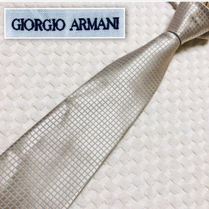 ya22 Giorgio Armani Tie Micro Check Lattice Silk 100 Made In Italy Champagne Gol - Picture 1 of 10