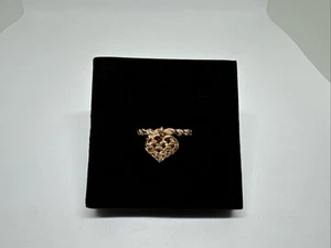 Beautiful 14k Rose Gold Diamond Cut Heart Dangle Ring Size 6, Rope Style, 2.15g - Picture 1 of 13