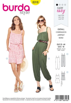 BURDA 6318 MISSES JUMPSUIT OVERALL Sewing Pattern Sizes 6 - 18 SUPER EASY - Image 1 of 4
