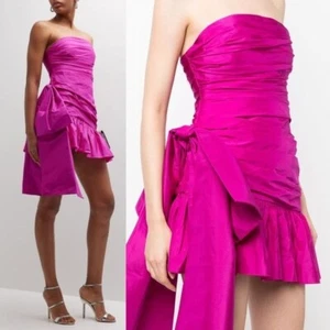 LoveShackFancy NUOVO mini abito fucsia formale fiocco nobile seta taglia 12 - Foto 1 di 14