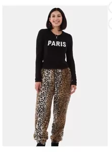 New Leopard Faux Fur Pants No Boundaries Comfy Plush Jogger Woman's Juniors Xl - Picture 1 of 7