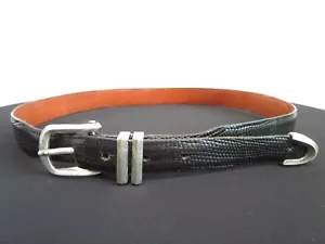 Rewards E. Varshay .925 Sterling Silver, 14K Black Genuine Lizard Belt Men Sz 38 - Picture 1 of 12