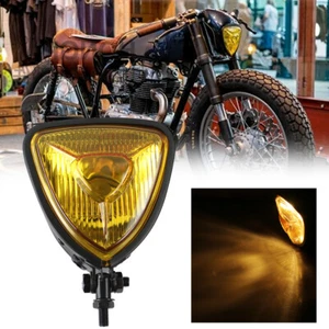 Motorcycle Triangle Headlight Head Light H4 12V for Harley Chopper Vintage Style - Picture 1 of 12