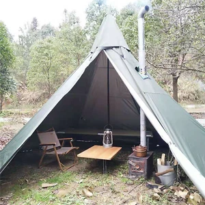 Tienda tipi de viaje verde de 2 puertas equipo de camping portátil tienda piramidal de 4 estaciones - Imagen 1 de 11