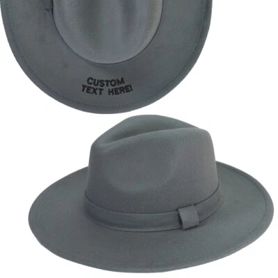 Personalized Text Embroidered Fedora Upturn Wide Brim Cotton Blend Felt Hat - Image 1 of 4