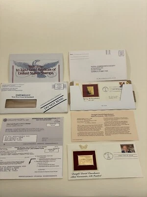 First Day of Issue Dwight David EISENHOWER 22kt GOLD Replica Stamp USA 25 Cent - Image 1 of 4