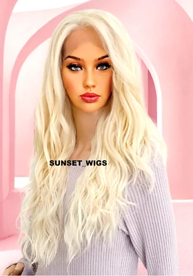 360 БЕСПЛАТНАЯ ЧАСТЬ ЧЕЛОВЕЧЕСКИХ ВОЛОС СМЕСЬ КРУЖЕВА СПЕРЕДИ ПАРИК ДЛИННЫЙ ВОЛНИСТЫЙ ПЛАТИНОВЫЙ БЛОНДИН #613A - Изображение 1 из 4