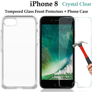 For Apple iPhone 8 clear case cover and tempered glass front screen protector