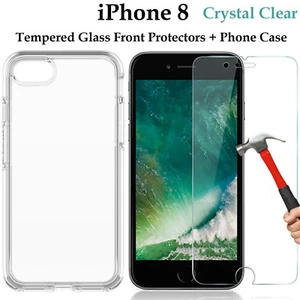 For Apple iPhone 8 clear case cover and tempered glass front screen protector - Picture 1 of 5
