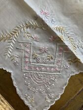 Floral 1800’s Pastel Satin Stitch Wedding Ring embroidery handkerchief Scallops