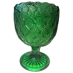 Jeannette Green Depression Glass Goblet Diamond Pattern Mid-Modern Vintage - Picture 1 of 18