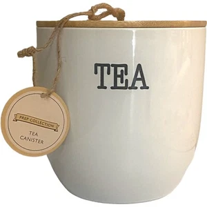 Prep Collection Ceramic Farmhouse Bamboo Lid White Tea Canister NWT - Picture 1 of 12