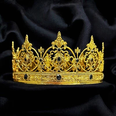 Vintage Gold Crown,  Black Stone Crown, Renaissance Crown, Royal Medieval Crown - Image 1 of 4