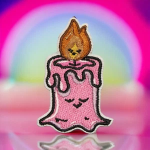 Pink Wax Candle Flame Cartoon Clothing Iron On Patch Decal Embroidery - Picture 1 of 2