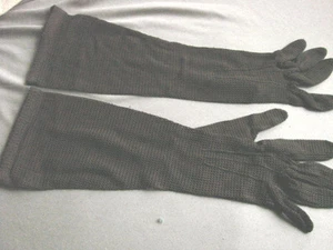 Vintage Edwardian LONG Gloves NOS Brown Mesh Knit S M - Picture 1 of 4