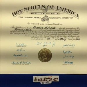 Boy Scout 1965 Silver Beaver Award Certificate Charles Schaub Philadelphia Counc - Picture 1 of 3