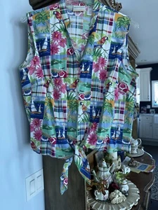 Alfred Dunner Cotton patch Tank Top With Tie Waist - Picture 1 of 6