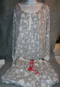 NEW WOMEN XL JANE & BLEEKER GRAY/WHITE 2PC PAJAMAS FLEECE GRAY/WHITE-DEER-SNOW - Picture 1 of 11