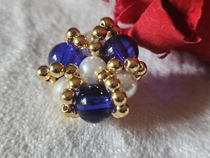 Vintage Metal Twisted Button Glass Bead Blue Setter 2.1cm G14E - Picture 1 of 4