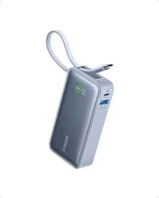 Anker Nano 10.000mAh Powerbank eingebautem USB-C Kabel mit iPhone 15 Blau - Bild 1 von 4