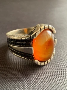 Vintage 925 Sterling Silver Ring Orange Agate Handcrafted Ring Size 9.5 US - Picture 1 of 11