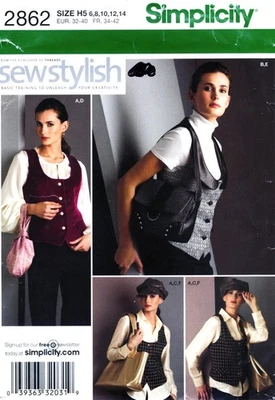 Wristlet Purse Tote Hat Vest Simplicity 2862 Sew Stylish UNUSED Sewing ©2008 - Image 1 of 3