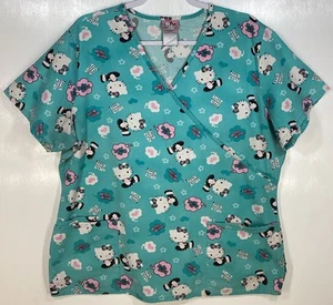 Hello Kitty Scrub Top donna taglia L grande Sanrio Aqua nero bianco fiocchi e cuori - Foto 1 di 4