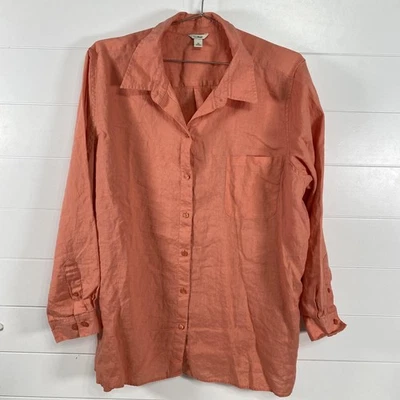 Camisa feminina L.L.Bean 3X linho coral manga longa botão frontal plus size bolso - Imagem 1 de 4
