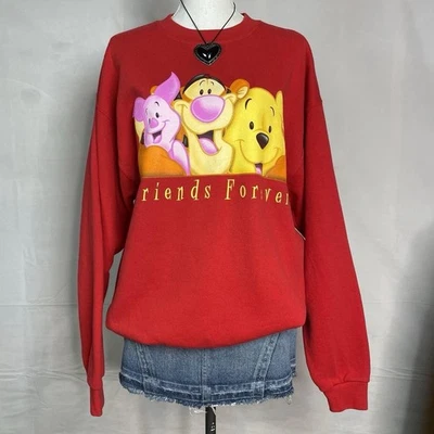 Vintage 90s Disney Winnie the Pooh Piglet Tigger Red Large Crewneck Sweatshirt - Image 1 of 4