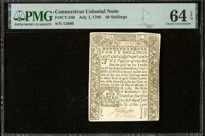 1780 Connecticut American Revolution Colonial Currency Bank Note, CT-240, PMG 64 - Picture 1 of 6