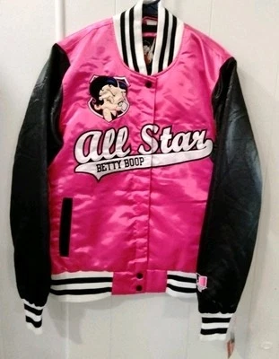 Chaqueta de bombardero Betty Boop All Star satinada rosa/negro grandes reglas están hechas para ser... Foto 1 de 4