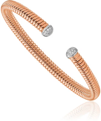 18K Solid Rose Gold Diamond Cuff Bracelet - Image 1 of 4