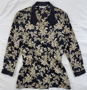 Robe Mary Ann Restivo noire motif floral femme taille 12 100% soie vintage - Photo 1/21