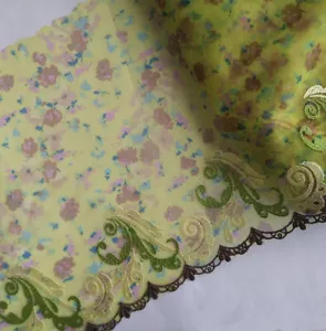 3-4.5y 8" Wide Green Print Colorful Lace/Embroidered Green Brown Floral eh0236 - Picture 1 of 2