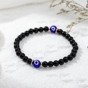 Genuine Black Tourmaline Evil Eye Healing Amulet Protection Man Woman Bracelet - Picture 1 of 9
