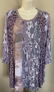 Camicia a tunica LOGO di Lori Golfstein STAMPA MISTA TOP XS NUOVA SENZA ETICHETTE dettaglio collo intrecciato - Foto 1 di 2