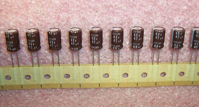 NIPPON CHEMICON QTY (50) 47uf 63V 105' 8x11mm ALUMINUM ELECTROLYTIC CAPACITIORS LXV63VB47M NCC