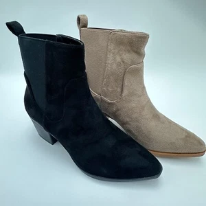 Western-Inspired Block Heel Ankle Boots - Elastic Side Panels, Pointed Toe - Picture 1 of 15