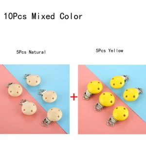 10pcs Wooden Baby Pacifier Clips Holders Safety Soother Clasps Natural & Yellow - Picture 1 of 4