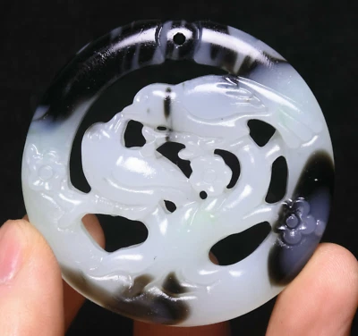 Colgante amuleto de la suerte pájaro flor talla jade blanco natural de 5 cm China Foto 1 de 4