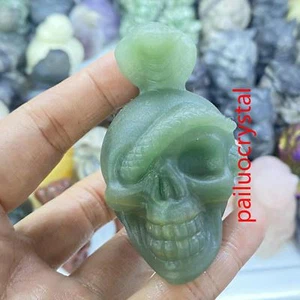 2.3" Natural Aventurine Snake Skull Quartz Crystal Skull Carved Figurines 1pc - Picture 1 of 8