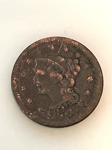 USA 1851 Large Cent Braided Hair Circulated Coin 1C#1 - Free shipping - Bild 1 von 4