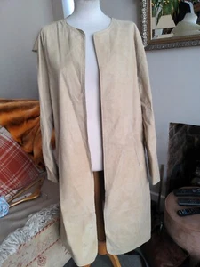 DKNY Vintage Open Beige Riding Coat Leather Long Size L - Picture 1 of 15