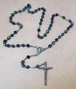 VINTAGE BLUE GLASS BEAD ROSARY - Bild 1 von 2