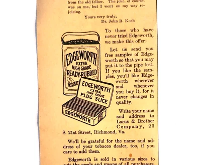 Edgeworth Tobacco 1928 - Pipe-Loving Doctor Rediscovery - Anuncio impreso de colección LEER Foto 1 de 4