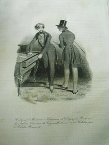 Caricature 1839 - Costumes d'Humann Chapeaux Chemises - Foto 1 di 1