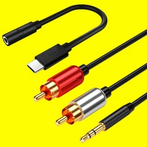 NEW Type C to 3.5mm Adapter + 3.5mm to 2-Male RCA Audio Cable f Nokia 9 PureView - Picture 1 of 1