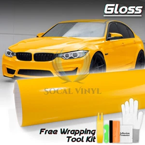 Gloss Glossy Yellow Car Vinyl Wrap Sticker Decal Air Release Bubble Free Film - Picture 1 of 12